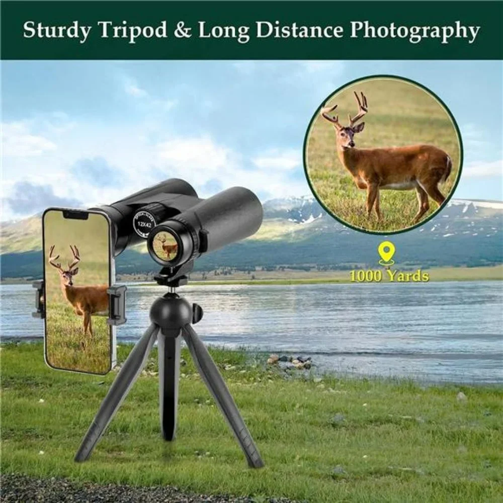 12x42 HD Binoculars for Adult - Large View Binoculars w/ Clear Low Light Vision